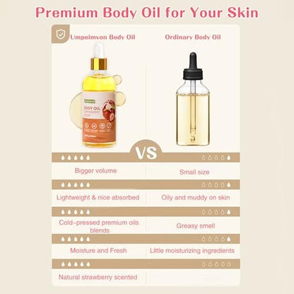 Umpeimvon 2 Pack 3.38 fl.oz Strawberry Body Oil After Shower - Vitamin C & E Gua Sha Body Oils Scented Body Oils for Women, Dry Body Oil Juice for Skin