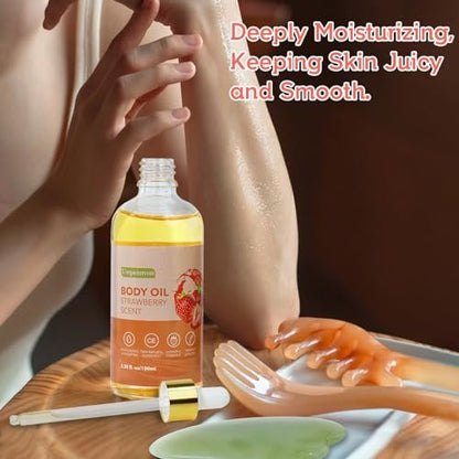 Umpeimvon 2 Pack 3.38 fl.oz Strawberry Body Oil After Shower - Vitamin C & E Gua Sha Body Oils Scented Body Oils for Women, Dry Body Oil Juice for Skin