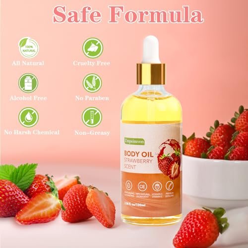 Umpeimvon 2 Pack 3.38 fl.oz Strawberry Body Oil After Shower - Vitamin C & E Gua Sha Body Oils Scented Body Oils for Women, Dry Body Oil Juice for Skin - görsel 8