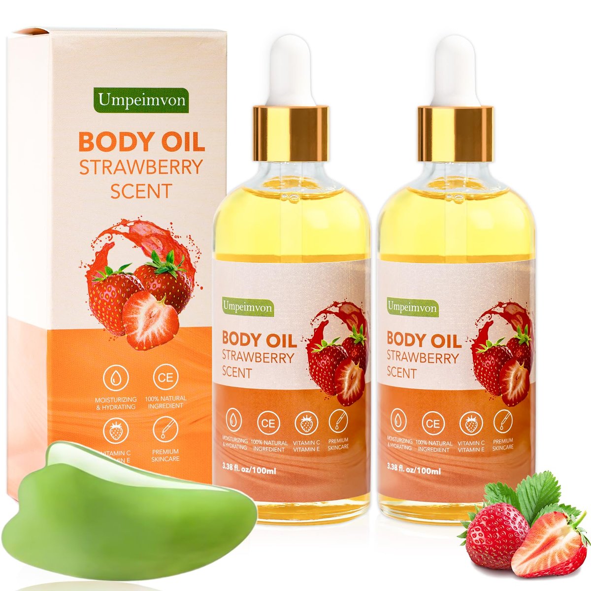 Umpeimvon 2 Pack 3.38 fl.oz Strawberry Body Oil After Shower - Vitamin C & E Gua Sha Body Oils Scented Body Oils for Women, Dry Body Oil Juice for Skin - görsel 1