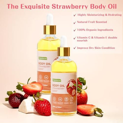 Umpeimvon 2 Pack 3.38 fl.oz Strawberry Body Oil After Shower - Vitamin C & E Gua Sha Body Oils Scented Body Oils for Women, Dry Body Oil Juice for Skin