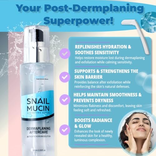 Snail Mucin Hydrating Serum for Post-Dermaplaning – Soothe, Hydrate & Renew Skin After Face Razors & Dermaplaning Tools – Korean Beauty Skincare for Daily Routine Avelisse
