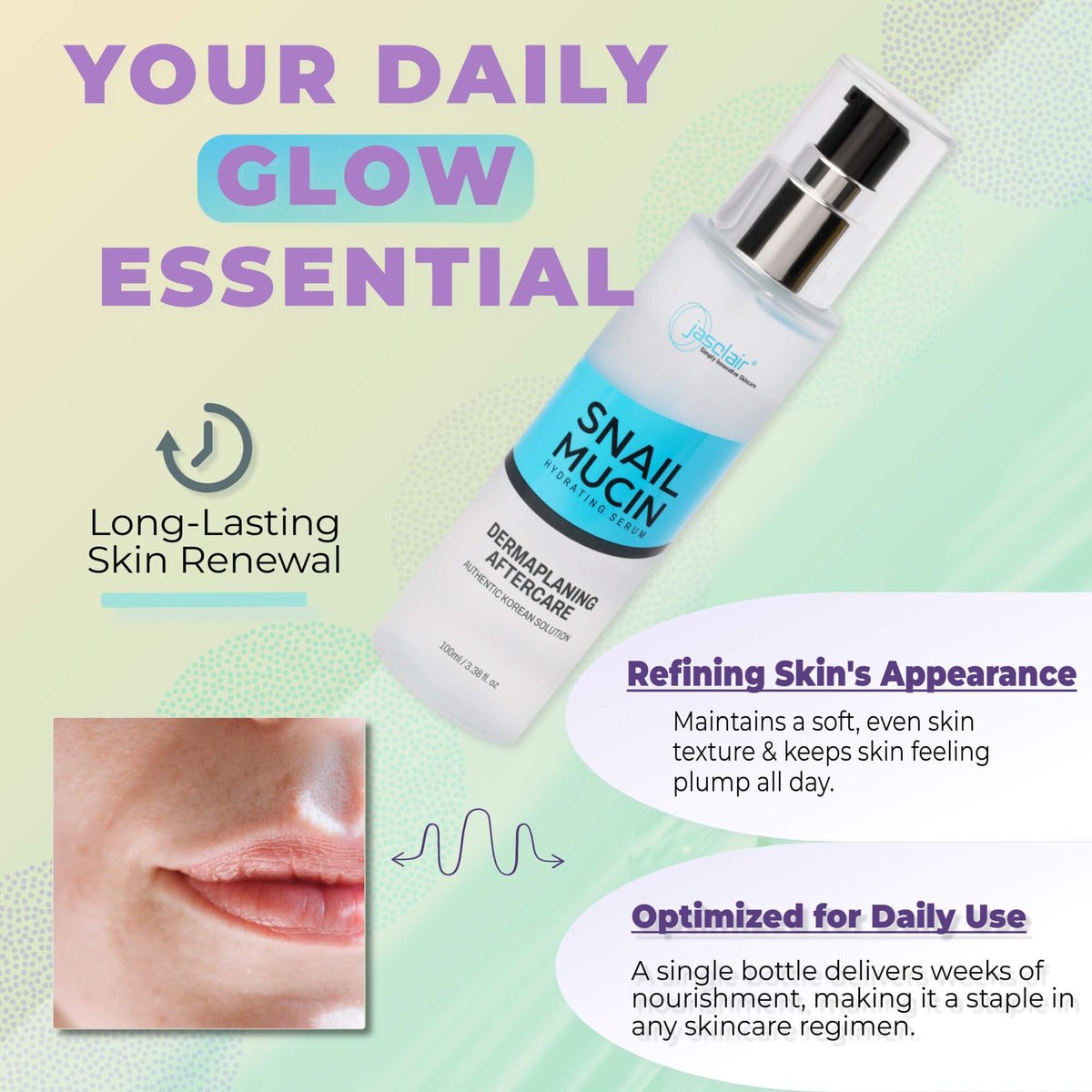 Snail Mucin Hydrating Serum for Post-Dermaplaning – Soothe, Hydrate & Renew Skin After Face Razors & Dermaplaning Tools – Korean Beauty Skincare for Daily Routine Avelisse