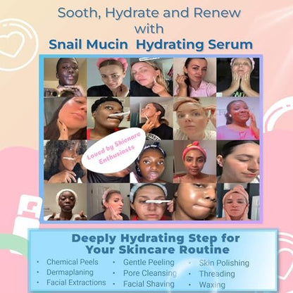 Snail Mucin Hydrating Serum for Post-Dermaplaning – Soothe, Hydrate & Renew Skin After Face Razors & Dermaplaning Tools – Korean Beauty Skincare for Daily Routine Avelisse