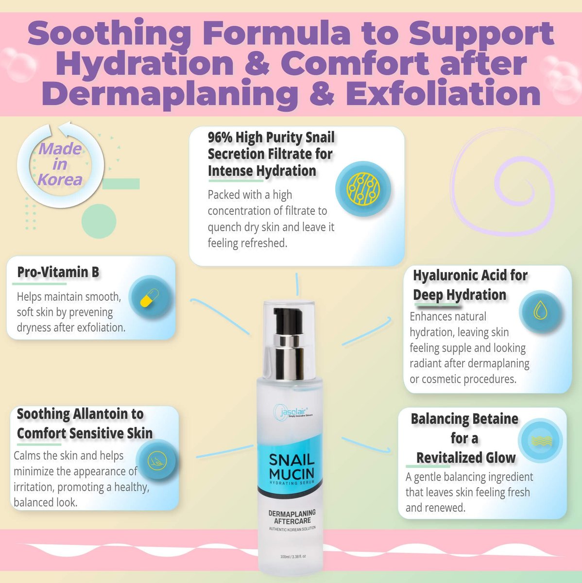 Snail Mucin Hydrating Serum for Post-Dermaplaning – Soothe, Hydrate & Renew Skin After Face Razors & Dermaplaning Tools – Korean Beauty Skincare for Daily Routine Avelisse