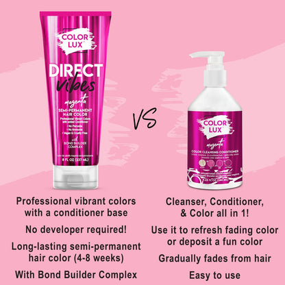 Color Lux Direct Vibes Semi-Permanent Hair Color - Magenta, 8 fl oz - Vibrant, Long-Lasting, Ammonia-Free & Vegan Avelisse