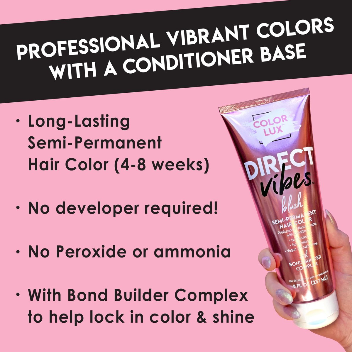 Color Lux Direct Vibes Semi-Permanent Hair Color - Magenta, 8 fl oz - Vibrant, Long-Lasting, Ammonia-Free & Vegan Avelisse