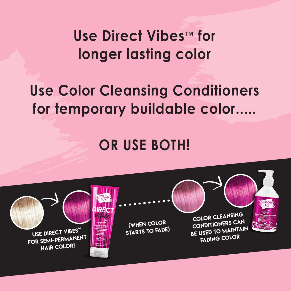 Color Lux Direct Vibes Semi-Permanent Hair Color - Magenta, 8 fl oz - Vibrant, Long-Lasting, Ammonia-Free & Vegan Avelisse