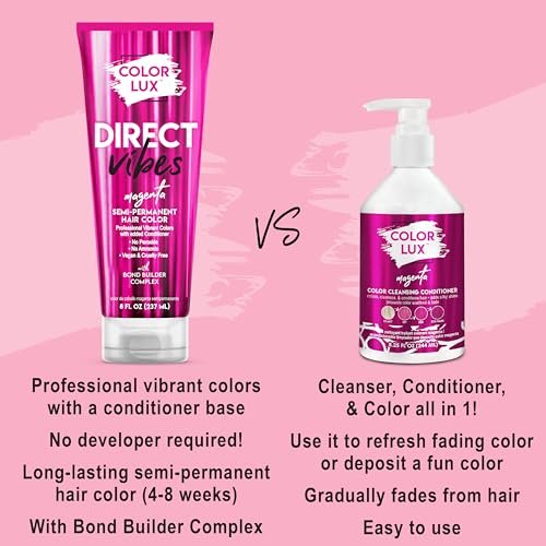 Color Lux Direct Vibes Semi-Permanent Hair Color - Magenta, 8 fl oz - Vibrant, Long-Lasting, Ammonia-Free & Vegan Avelisse
