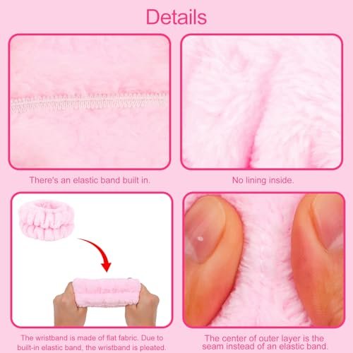 Wecoe Spa Set: Pink Puffy Sponge Bubble Headband, Makeup Headband & Wrist Towels, 4-Inch Hair Claw Clip - görsel 12