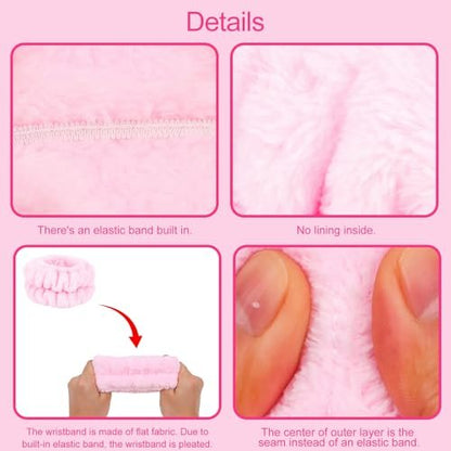 Wecoe Spa Set: Pink Puffy Sponge Bubble Headband, Makeup Headband & Wrist Towels, 4-Inch Hair Claw Clip