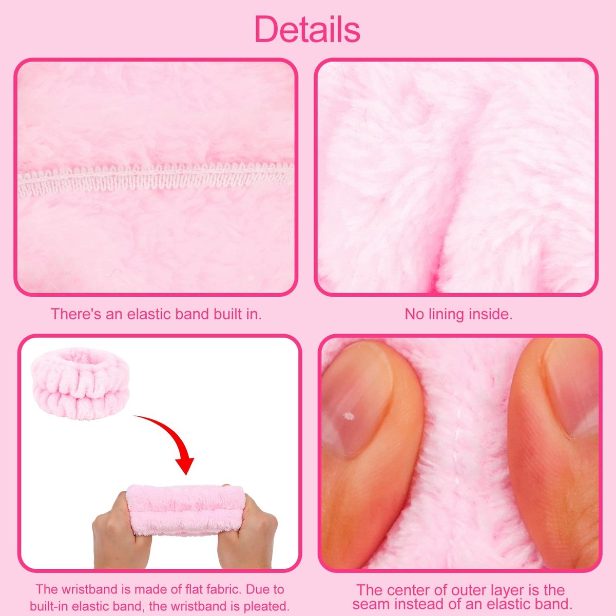 Wecoe Spa Set: Pink Puffy Sponge Bubble Headband, Makeup Headband & Wrist Towels, 4-Inch Hair Claw Clip - görsel 11