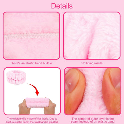 Wecoe Spa Set: Pink Puffy Sponge Bubble Headband, Makeup Headband & Wrist Towels, 4-Inch Hair Claw Clip