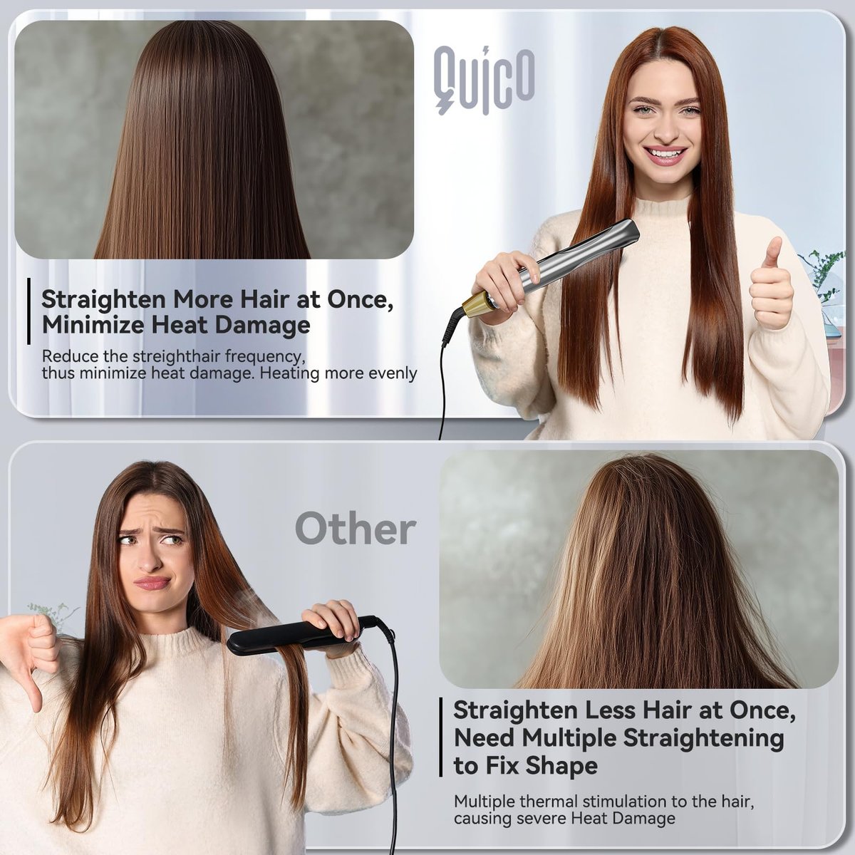 Quico Hair Straightener - Professional Flat Iron with 11 Temperature Settings, 3D Ceramic Floating Plates, 12s Fast Heating & Auto Shut-Off Avelisse