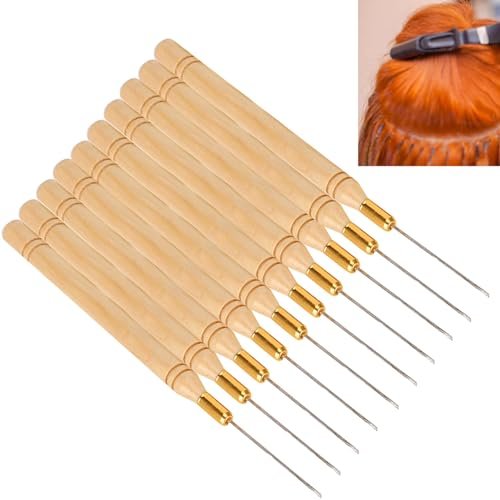 Chazcool 10-Piece Hair Extension Hook Needle Set - Wooden Handle Latch Hook Tool for Micro Link Rings, Beads, and Hair Extensions - görsel 16