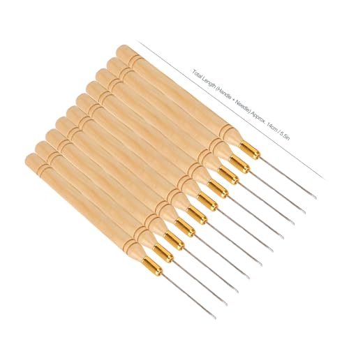Chazcool 10-Piece Hair Extension Hook Needle Set - Wooden Handle Latch Hook Tool for Micro Link Rings, Beads, and Hair Extensions - görsel 10