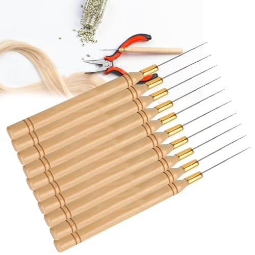 Chazcool 10-Piece Hair Extension Hook Needle Set - Wooden Handle Latch Hook Tool for Micro Link Rings, Beads, and Hair Extensions - görsel 2