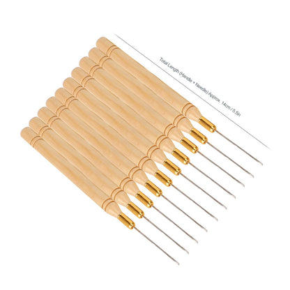 Chazcool 10-Piece Hair Extension Hook Needle Set - Wooden Handle Latch Hook Tool for Micro Link Rings, Beads, and Hair Extensions
