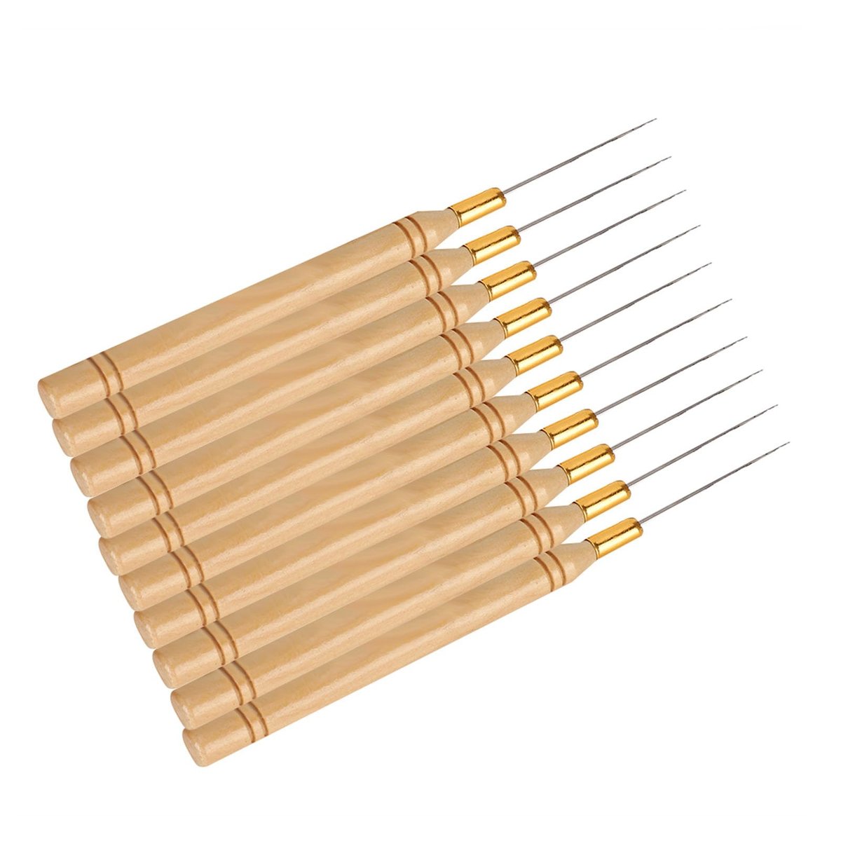 Chazcool 10-Piece Hair Extension Hook Needle Set - Wooden Handle Latch Hook Tool for Micro Link Rings, Beads, and Hair Extensions - görsel 11