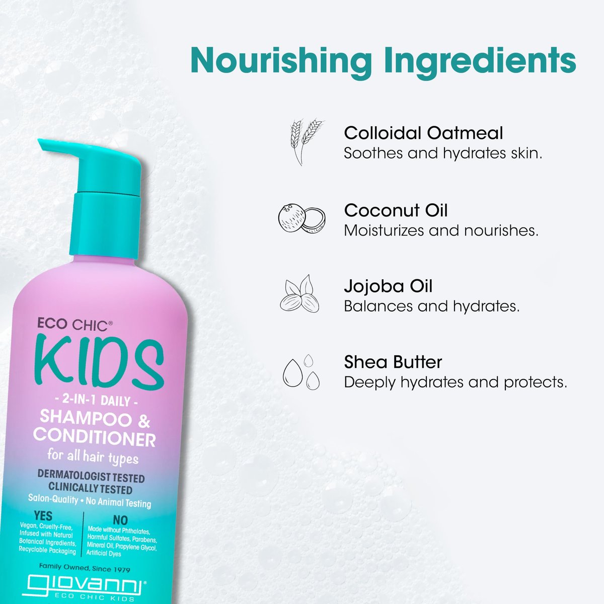Eco Chic KIDs 2 In 1 Shampoo & Conditioner - Kids 2-in-1, For All Hair Types, Salon Quality, Lightweight & Hydrating, Gentle Formula, Vegan - 16.5 Fl Oz (Pack of 2) Avelisse
