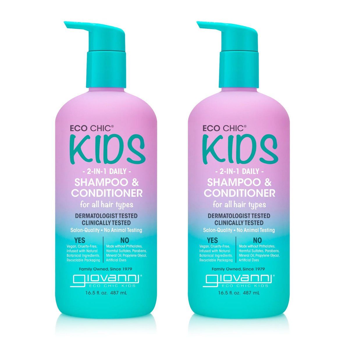 Eco Chic KIDs 2 In 1 Shampoo & Conditioner - Kids 2-in-1, For All Hair Types, Salon Quality, Lightweight & Hydrating, Gentle Formula, Vegan - 16.5 Fl Oz (Pack of 2) Avelisse