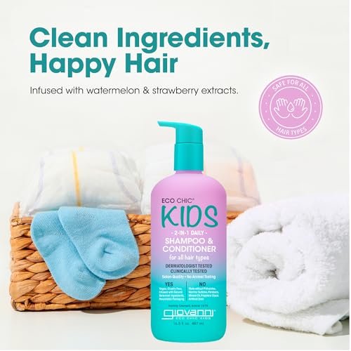 Eco Chic KIDs 2 In 1 Shampoo & Conditioner - Kids 2-in-1, For All Hair Types, Salon Quality, Lightweight & Hydrating, Gentle Formula, Vegan - 16.5 Fl Oz (Pack of 2) Avelisse