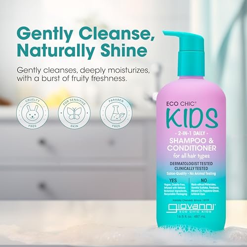 Eco Chic KIDs 2 In 1 Shampoo & Conditioner - Kids 2-in-1, For All Hair Types, Salon Quality, Lightweight & Hydrating, Gentle Formula, Vegan - 16.5 Fl Oz (Pack of 2) Avelisse