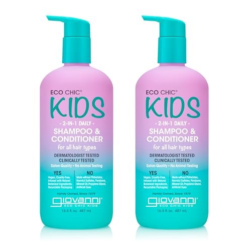 Eco Chic KIDs 2 In 1 Shampoo & Conditioner - Kids 2-in-1, For All Hair Types, Salon Quality, Lightweight & Hydrating, Gentle Formula, Vegan - 16.5 Fl Oz (Pack of 2) Avelisse