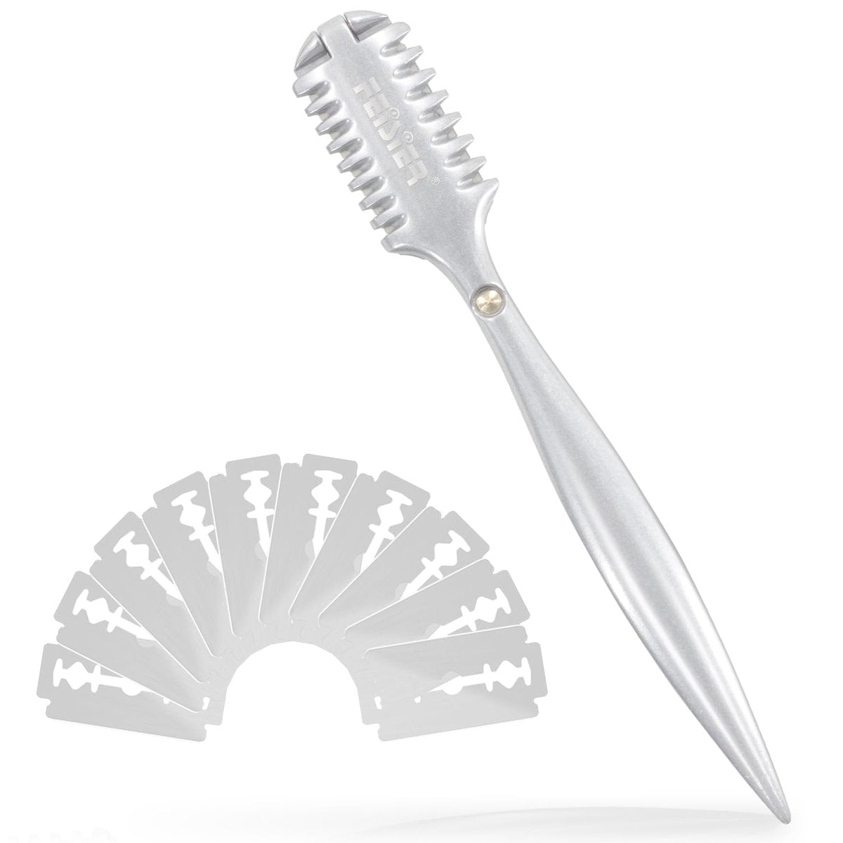 FEISIER Aluminum Double-Edge Hair Thinning Razor Comb with 10 Blades – Professional Hair Texturizing Cutting Razor for Thin & Thick Hair - görsel 1