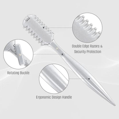 FEISIER Aluminum Double-Edge Hair Thinning Razor Comb with 10 Blades – Professional Hair Texturizing Cutting Razor for Thin & Thick Hair