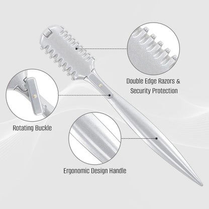 FEISIER Aluminum Double-Edge Hair Thinning Razor Comb with 10 Blades – Professional Hair Texturizing Cutting Razor for Thin & Thick Hair