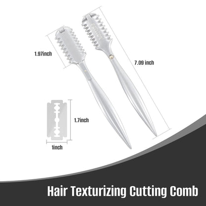 FEISIER Aluminum Double-Edge Hair Thinning Razor Comb with 10 Blades – Professional Hair Texturizing Cutting Razor for Thin & Thick Hair