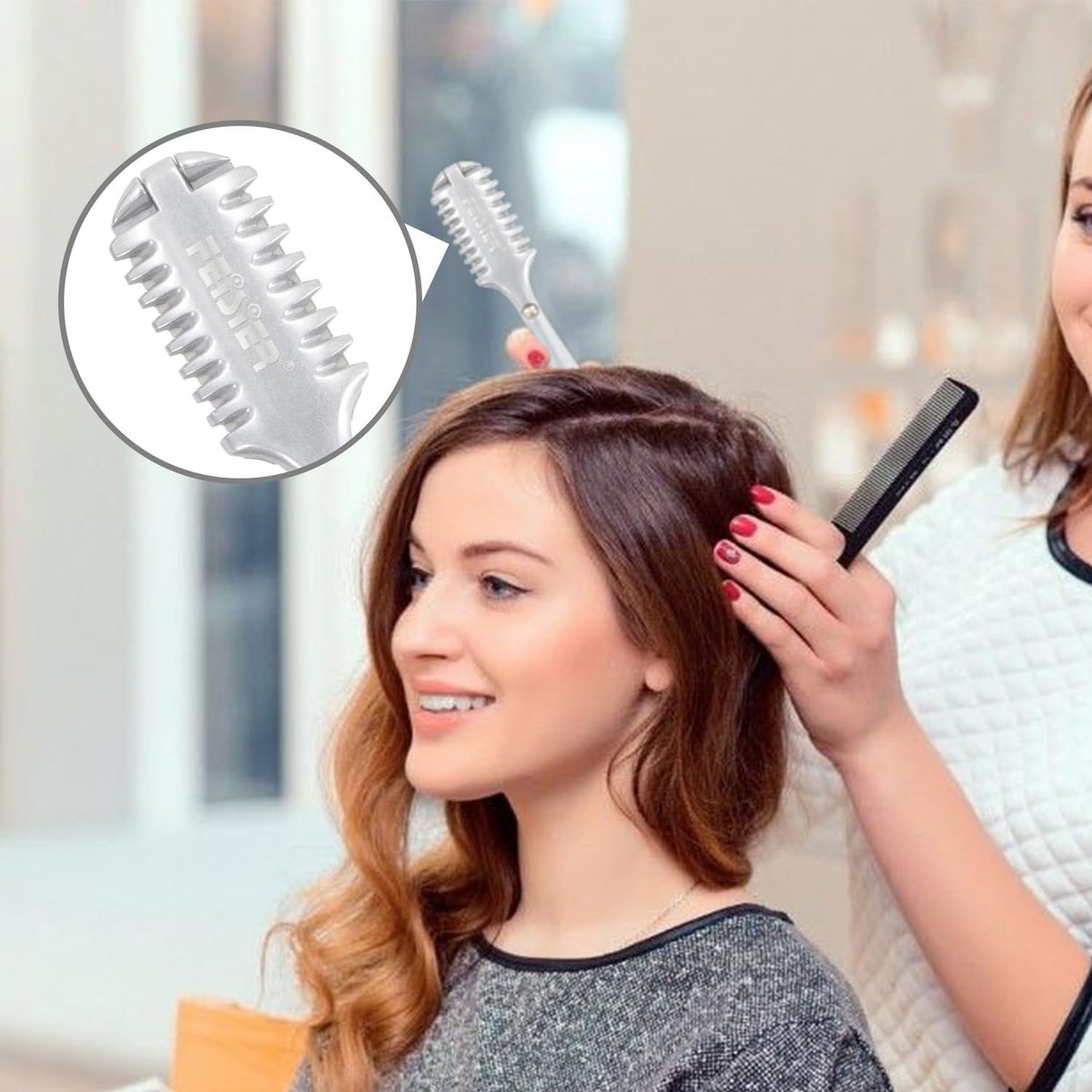 FEISIER Aluminum Double-Edge Hair Thinning Razor Comb with 10 Blades – Professional Hair Texturizing Cutting Razor for Thin & Thick Hair - görsel 11