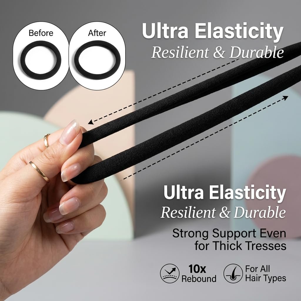 Ayogost Black Hair Ties No Damage No Pull 100PCS Extra Thick Elastics Hair Bands Large Ponytail Holders for Women Girls Thick Heavy Curly Hair - görsel 7