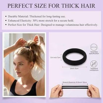 Ayogost Black Hair Ties No Damage No Pull 100PCS Extra Thick Elastics Hair Bands Large Ponytail Holders for Women Girls Thick Heavy Curly Hair