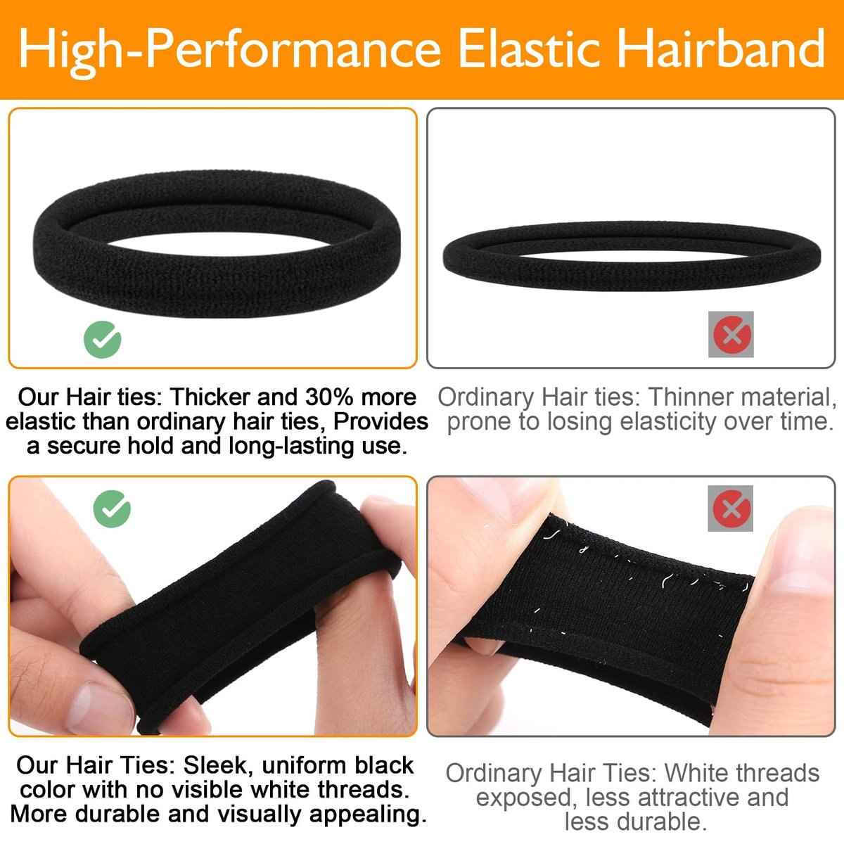Ayogost Black Hair Ties No Damage No Pull 100PCS Extra Thick Elastics Hair Bands Large Ponytail Holders for Women Girls Thick Heavy Curly Hair - görsel 11