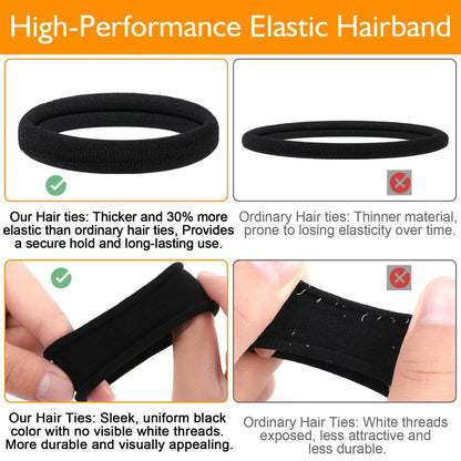 Ayogost Black Hair Ties No Damage No Pull 100PCS Extra Thick Elastics Hair Bands Large Ponytail Holders for Women Girls Thick Heavy Curly Hair