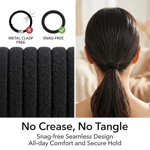 Ayogost Black Hair Ties No Damage No Pull 100PCS Extra Thick Elastics Hair Bands Large Ponytail Holders for Women Girls Thick Heavy Curly Hair - görsel 10