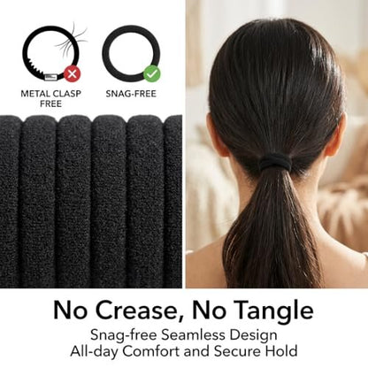 Ayogost Black Hair Ties No Damage No Pull 100PCS Extra Thick Elastics Hair Bands Large Ponytail Holders for Women Girls Thick Heavy Curly Hair