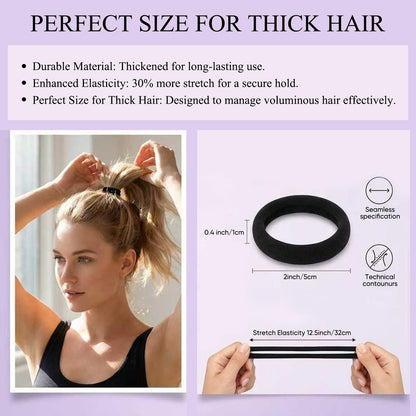 Ayogost Black Hair Ties No Damage No Pull 100PCS Extra Thick Elastics Hair Bands Large Ponytail Holders for Women Girls Thick Heavy Curly Hair