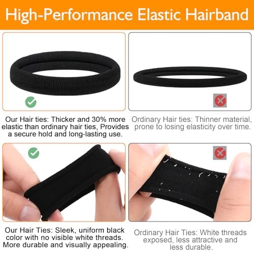 Ayogost Black Hair Ties No Damage No Pull 100PCS Extra Thick Elastics Hair Bands Large Ponytail Holders for Women Girls Thick Heavy Curly Hair - görsel 12