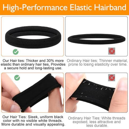 Ayogost Black Hair Ties No Damage No Pull 100PCS Extra Thick Elastics Hair Bands Large Ponytail Holders for Women Girls Thick Heavy Curly Hair