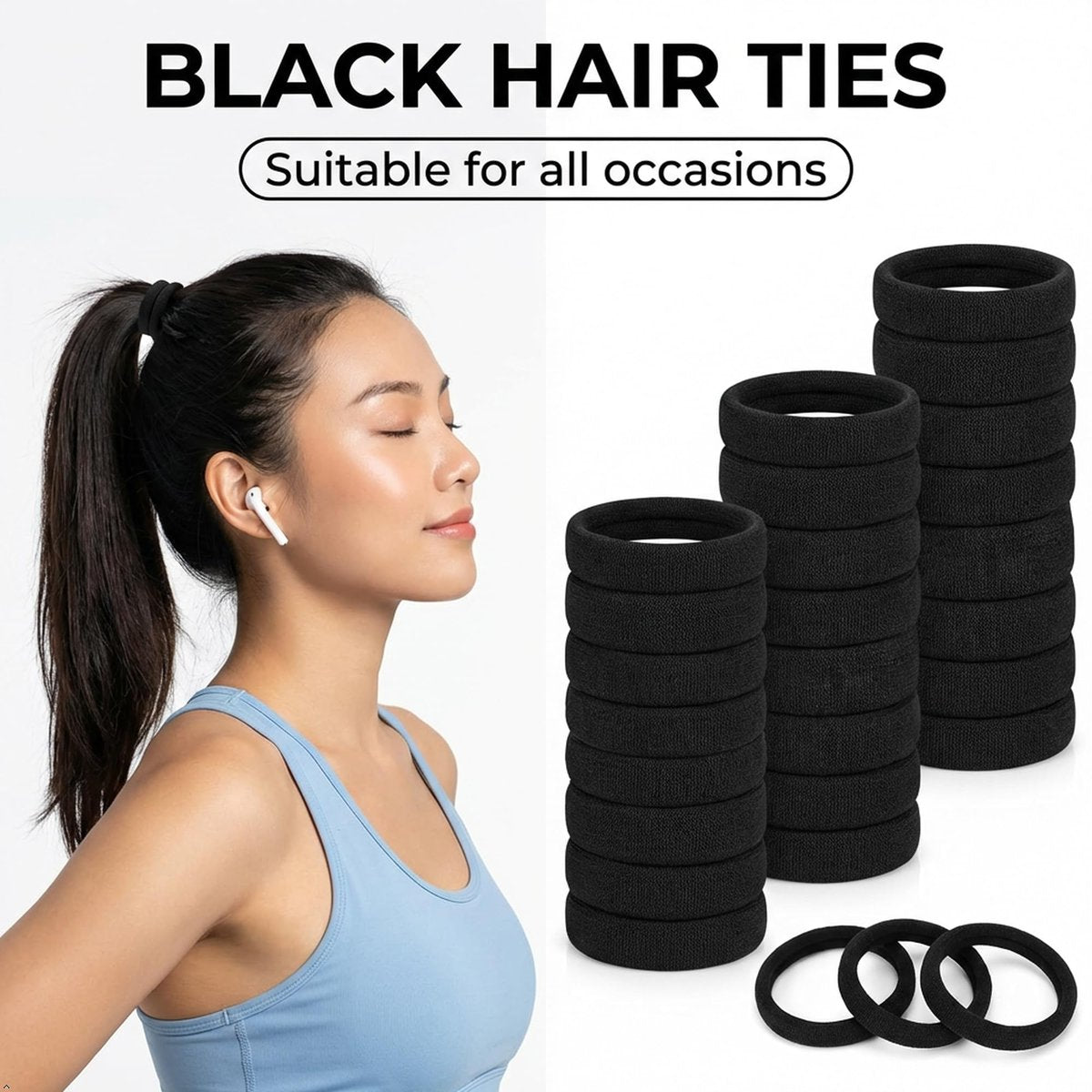 Ayogost Black Hair Ties No Damage No Pull 100PCS Extra Thick Elastics Hair Bands Large Ponytail Holders for Women Girls Thick Heavy Curly Hair - görsel 5