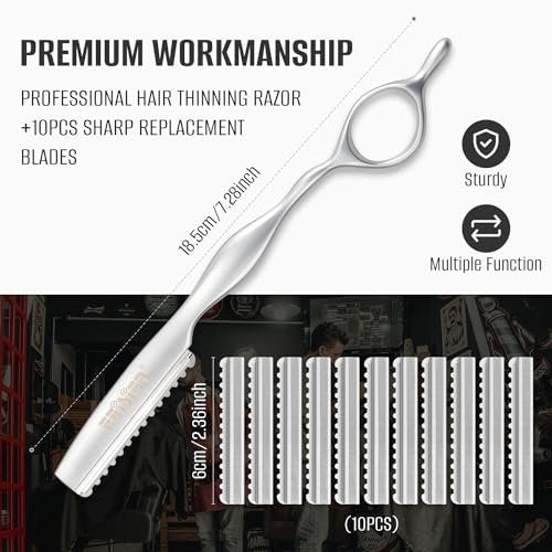 FEISIER Stainless Steel Hair Thinning Styling Razors for Cutting Hair, Texturizing Cutting Razor for Salon and Home, 10 PCS Sharp Blades Included - görsel 6
