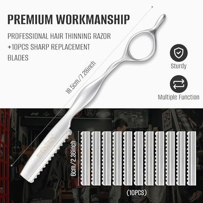 FEISIER Stainless Steel Hair Thinning Styling Razors for Cutting Hair, Texturizing Cutting Razor for Salon and Home, 10 PCS Sharp Blades Included