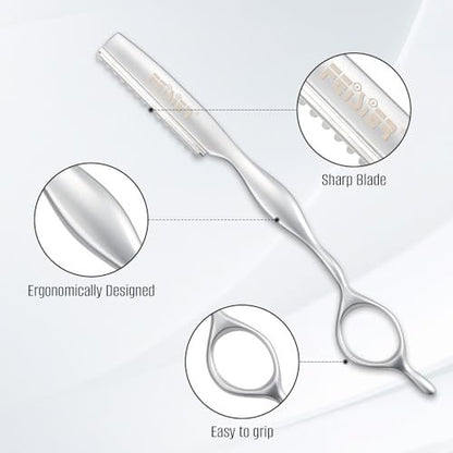 FEISIER Stainless Steel Hair Thinning Styling Razors for Cutting Hair, Texturizing Cutting Razor for Salon and Home, 10 PCS Sharp Blades Included