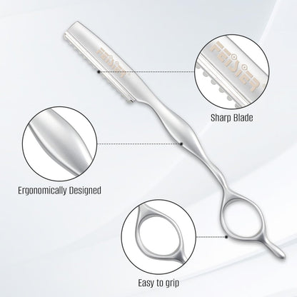 FEISIER Stainless Steel Hair Thinning Styling Razors for Cutting Hair, Texturizing Cutting Razor for Salon and Home, 10 PCS Sharp Blades Included