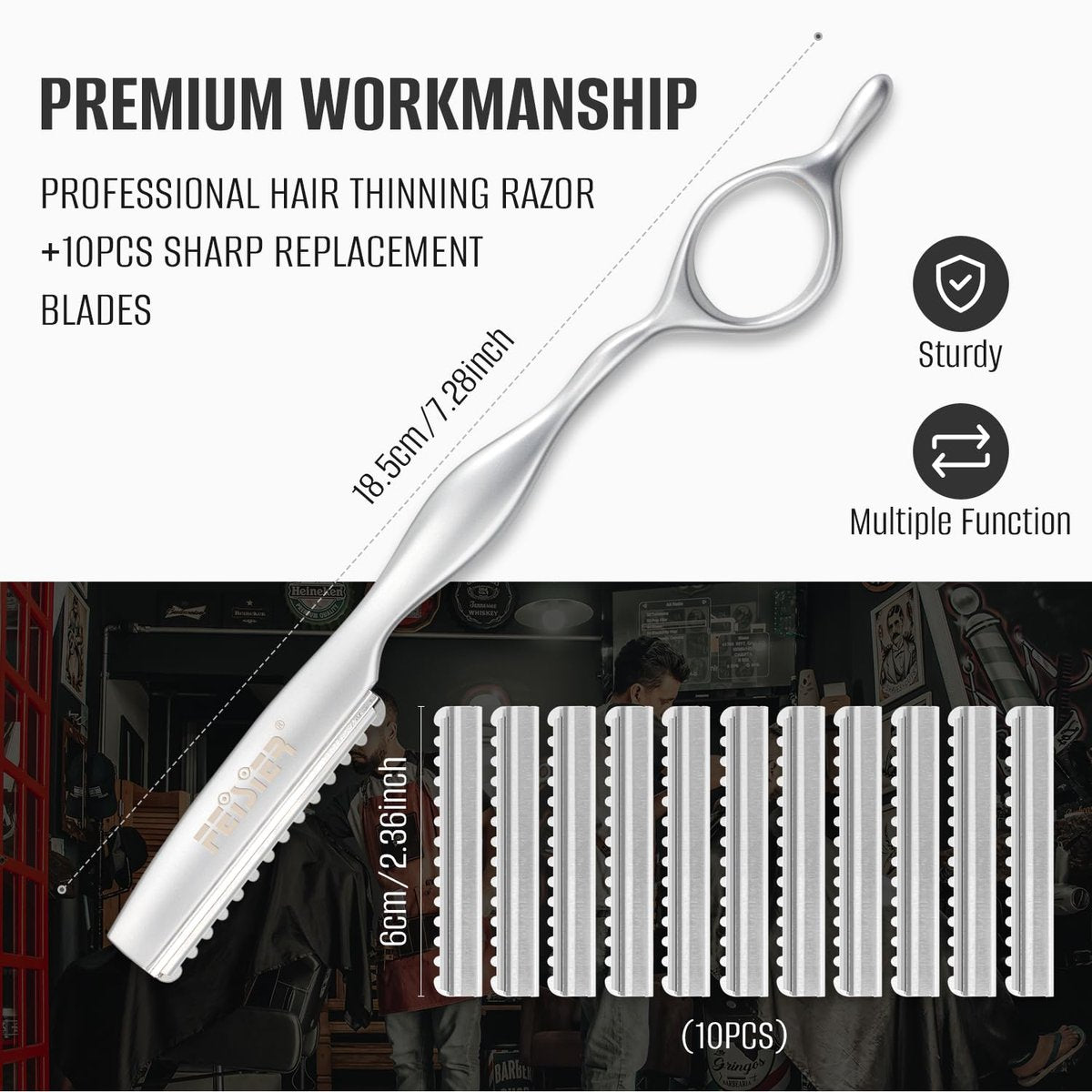 FEISIER Stainless Steel Hair Thinning Styling Razors for Cutting Hair, Texturizing Cutting Razor for Salon and Home, 10 PCS Sharp Blades Included - görsel 5