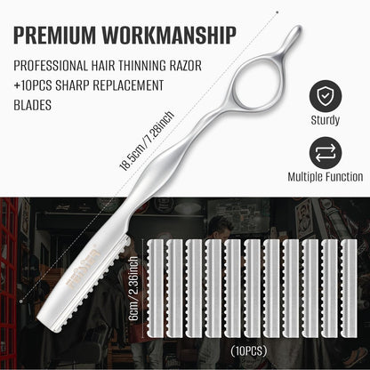 FEISIER Stainless Steel Hair Thinning Styling Razors for Cutting Hair, Texturizing Cutting Razor for Salon and Home, 10 PCS Sharp Blades Included
