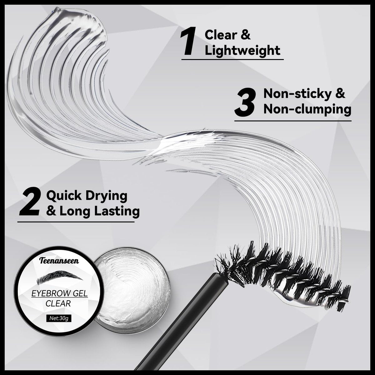 Teenanseen Clear Eyebrow Gel - Long-Lasting Waterproof Brow Wax for Styling & Sculpting, 3D Brow Freeze, 1 Pack - görsel 3